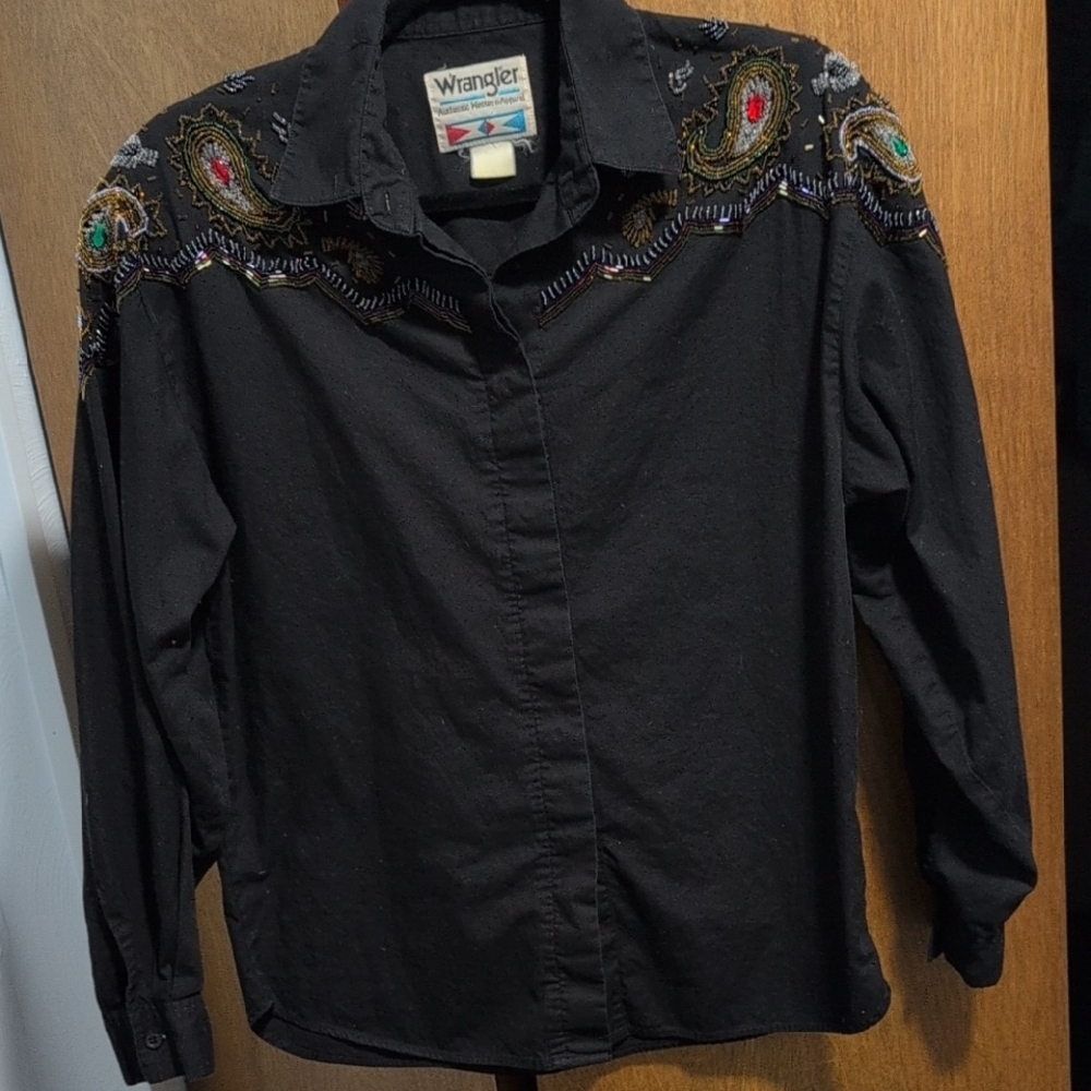 Wrangler Black Shirt with Colorful Embroidery